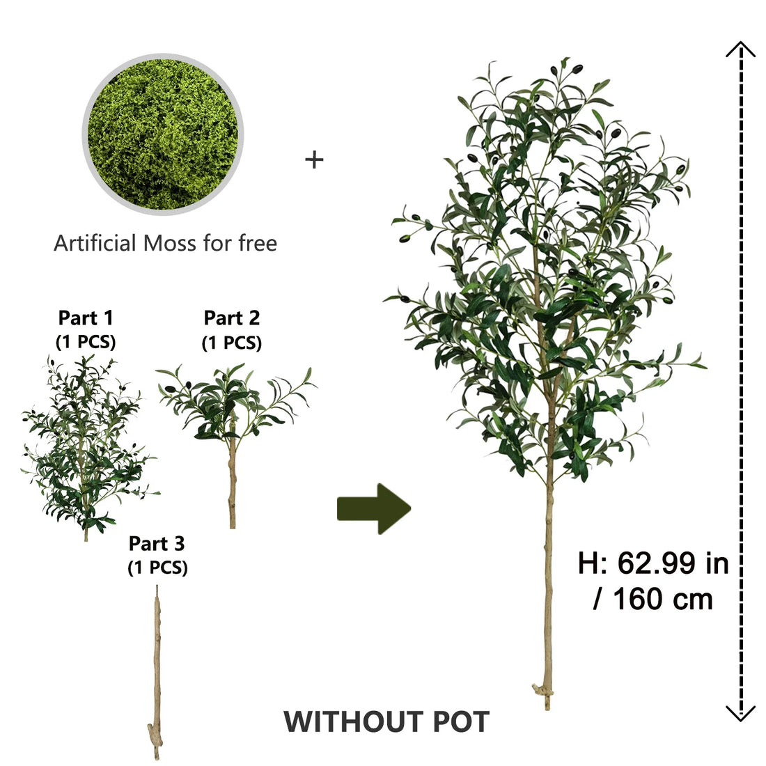 120-180CM Artificial Olive Tree Branch Without Pot Modern Minimalist Fake Plant