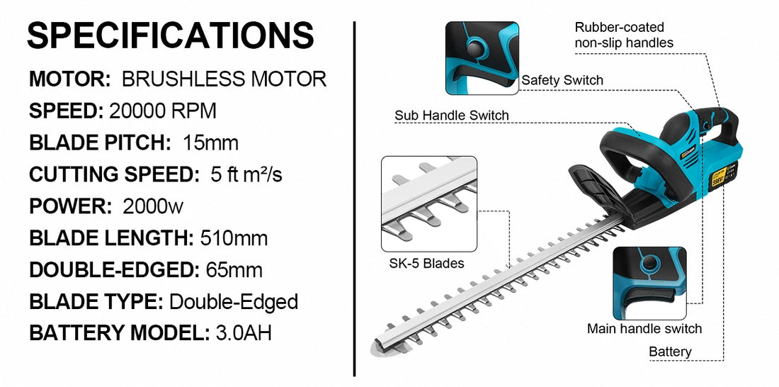 Gisam 20000RPM Brushless Electric Hedge Trimmer