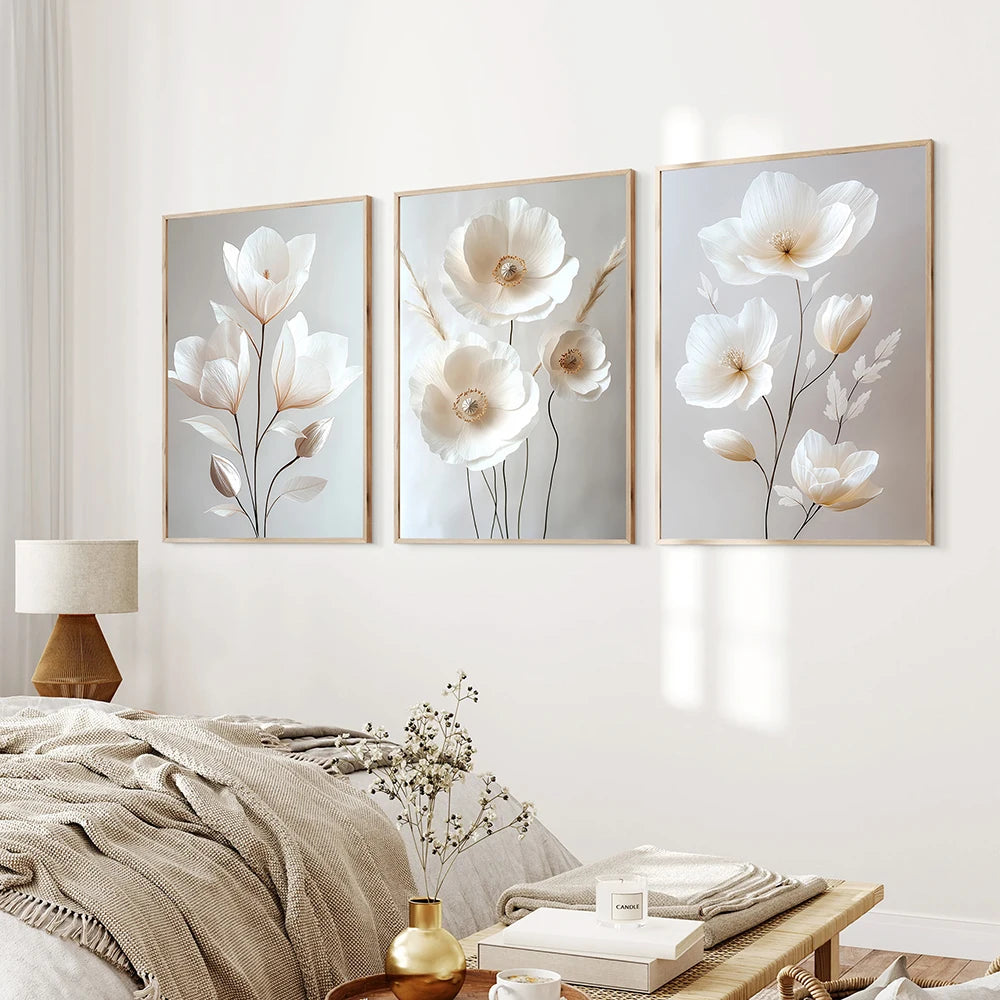 1PC/3PCS Frameless Nordic Beige Peony Flowers Canvas Painting