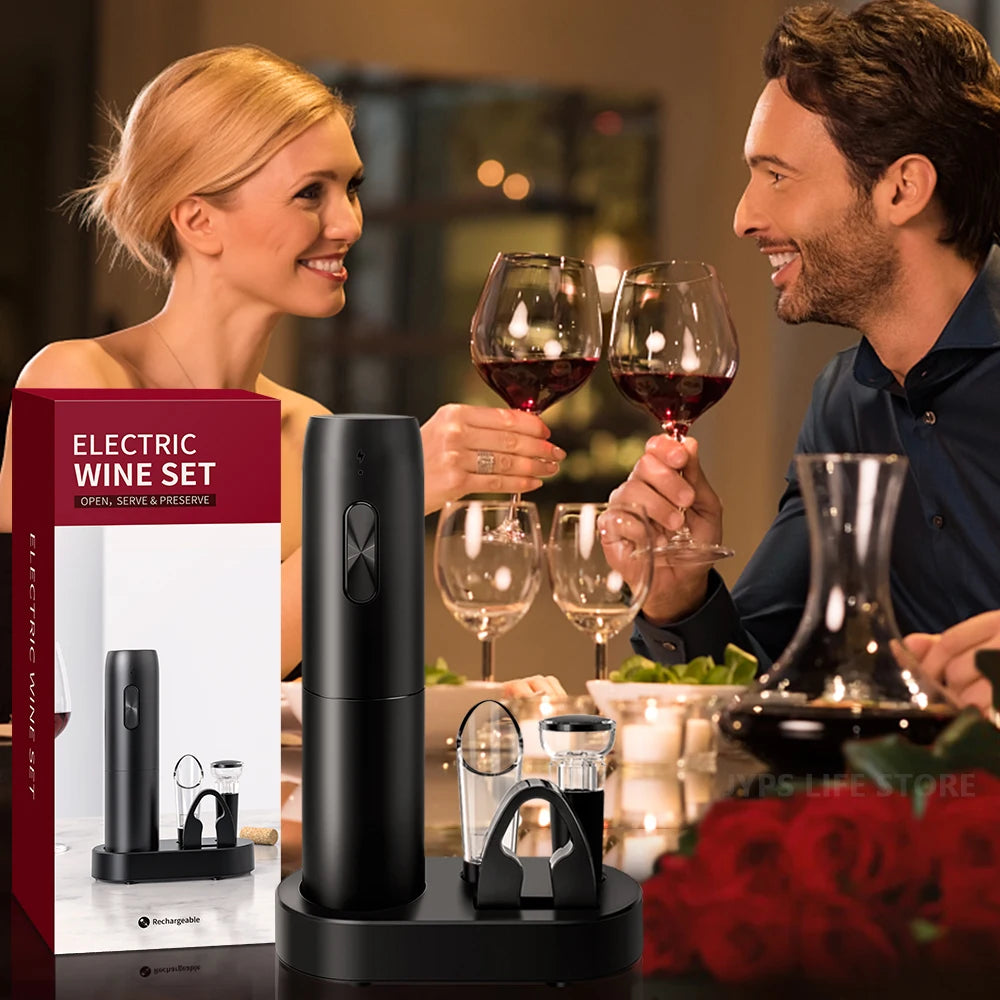 5 in1 Electric Wine Opener Set with Charging Base Automatic