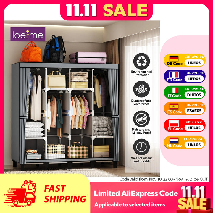 Loefme Canvas Wardrobe Clothes Closet Organizer Portable Storage