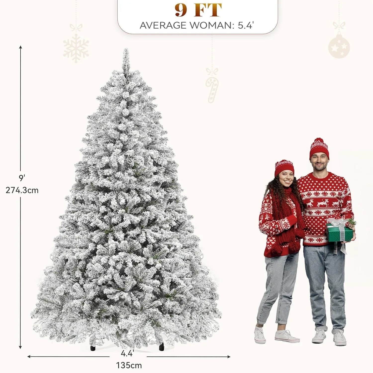 9-Foot Snow Flocked Prelit Christmas Tree