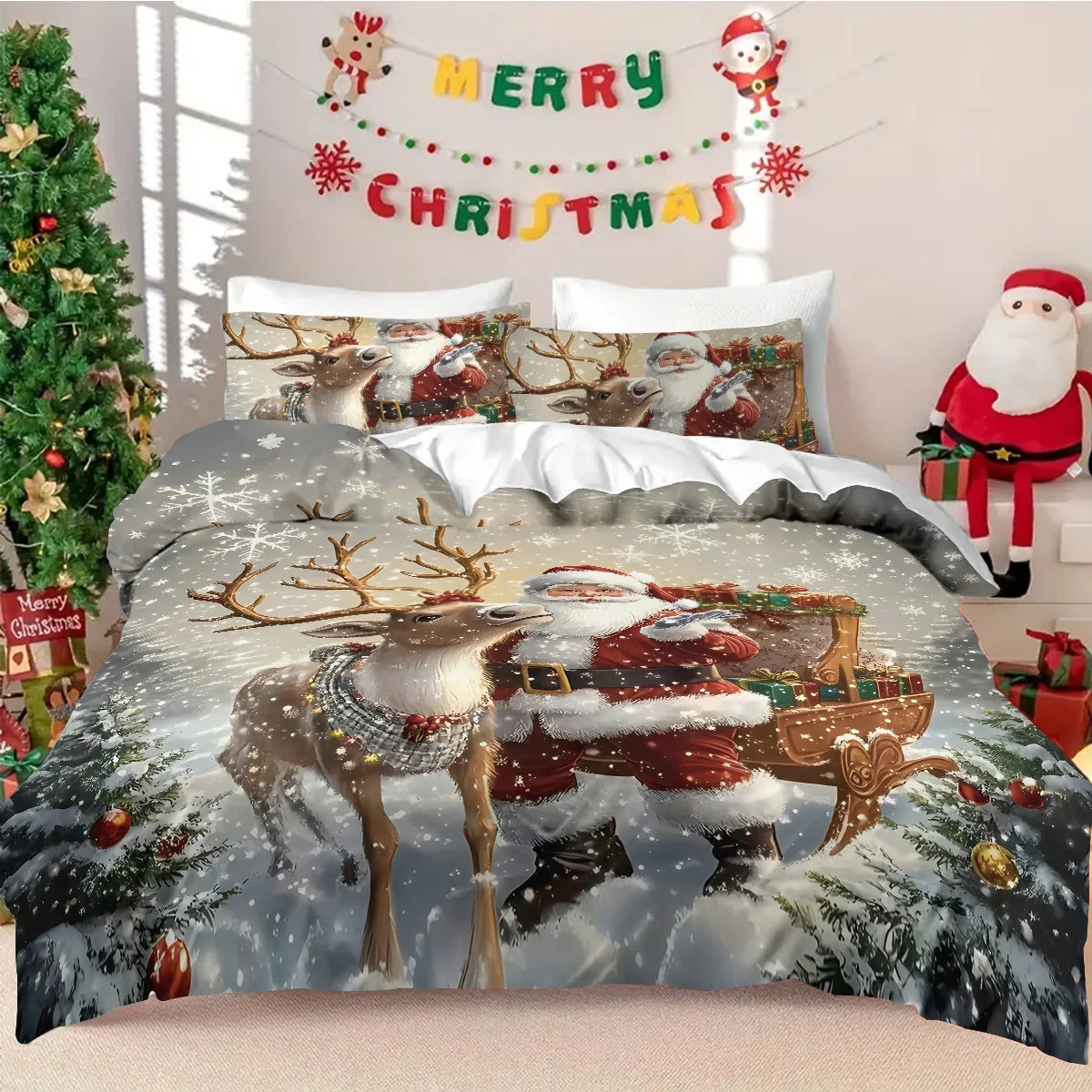 3pcs Santa Claus Printed Bedding Set