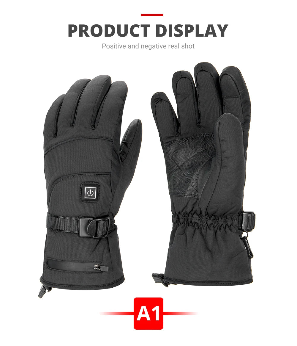 Heated Gloves Battery Heat Motorcycle Gloves Goat-skin Leather 3 Gears