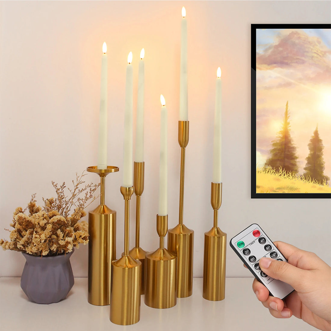 LED Flameless Taper Candles Flickering with 10-Key Remote