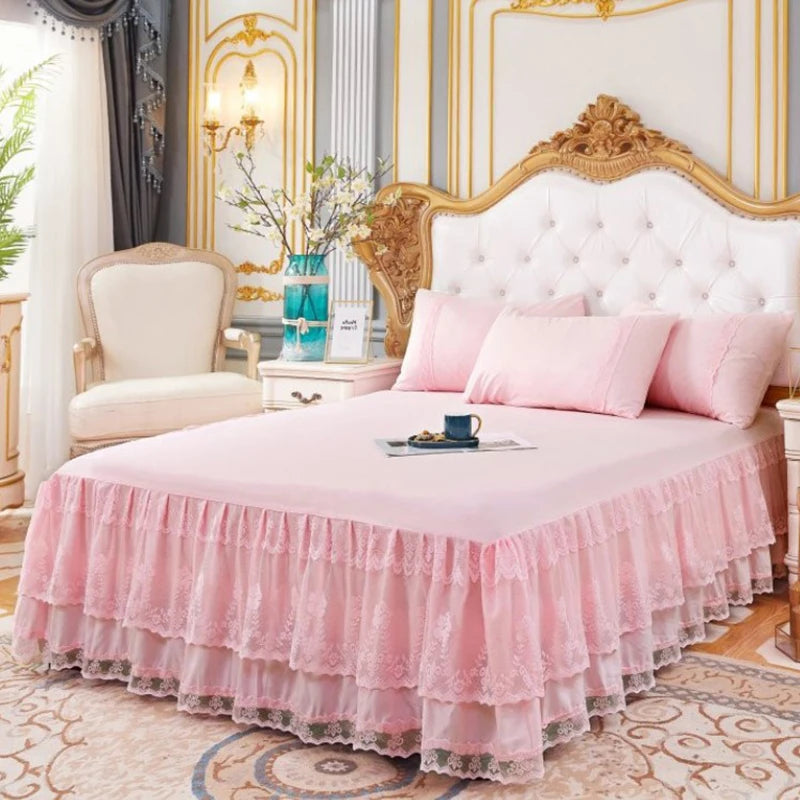 New 3 Layers Bed Skirt Lace Ruffled Bed Skirt Couvre Lit Bedroom Bed Cover
