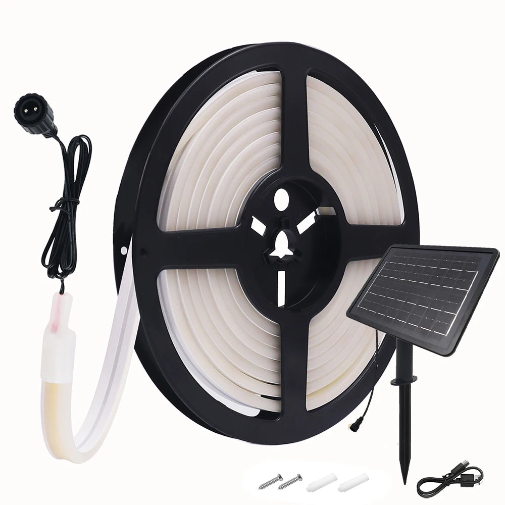 24V LED Neon Light Strip Solar Waterproof 8 Modes 320LEDs/m