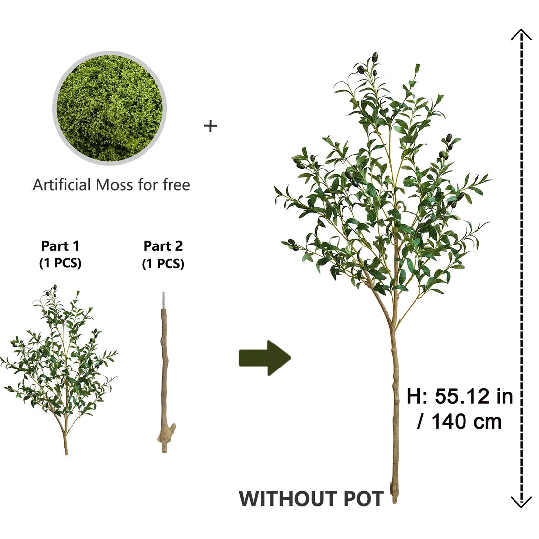 120-180CM Artificial Olive Tree Branch Without Pot Modern Minimalist Fake Plant