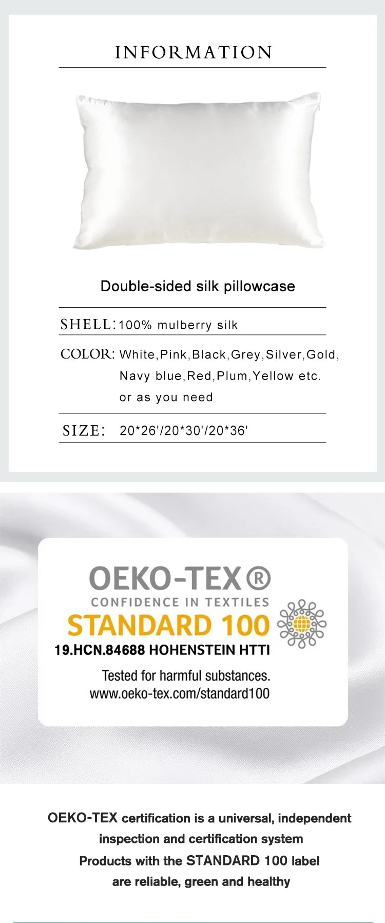 100% Natural Mulberry Silk Pillowcase