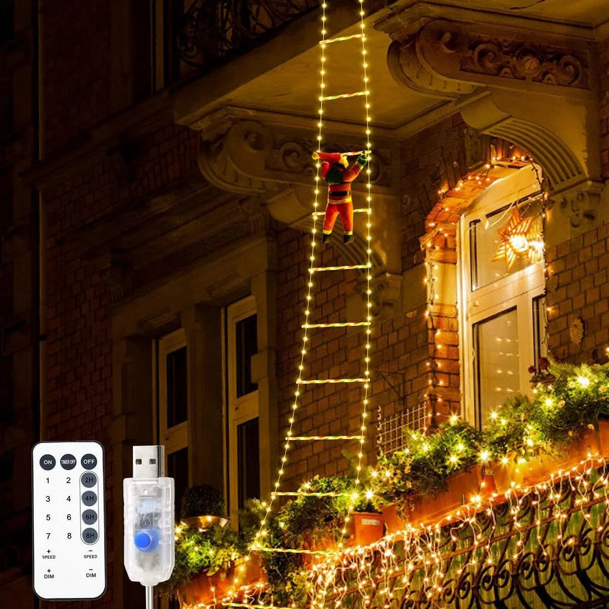 1.5/3M Christmas Decoration LED Santa Claus Climbing Ladder Light