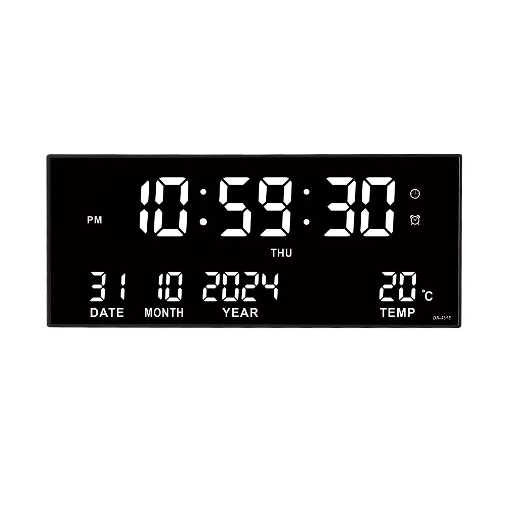 Digital Large Wall Clock Alarm Temperature Date Calendar Display