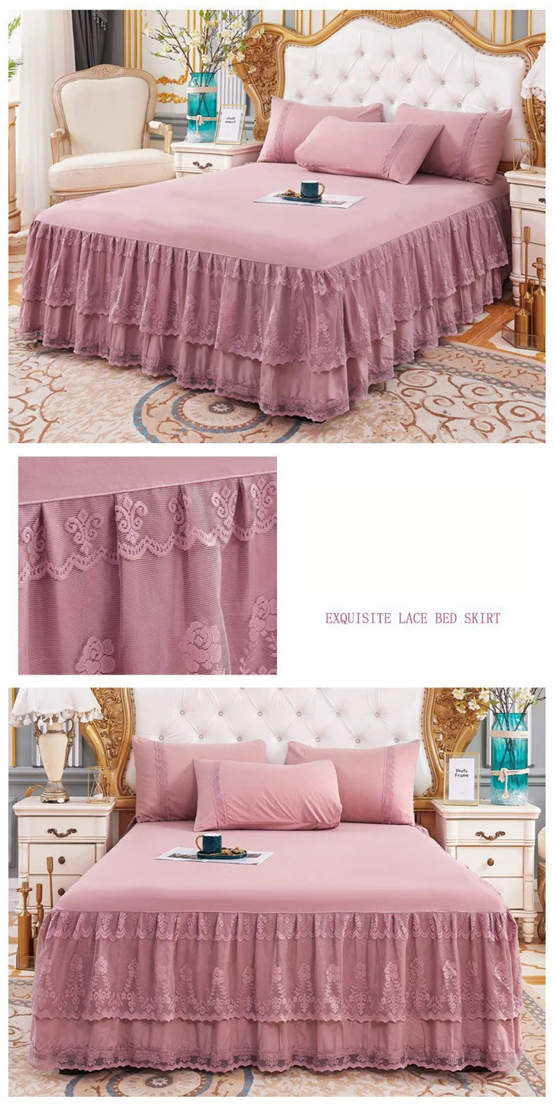 New 3 Layers Bed Skirt Lace Ruffled Bed Skirt Couvre Lit Bedroom Bed Cover