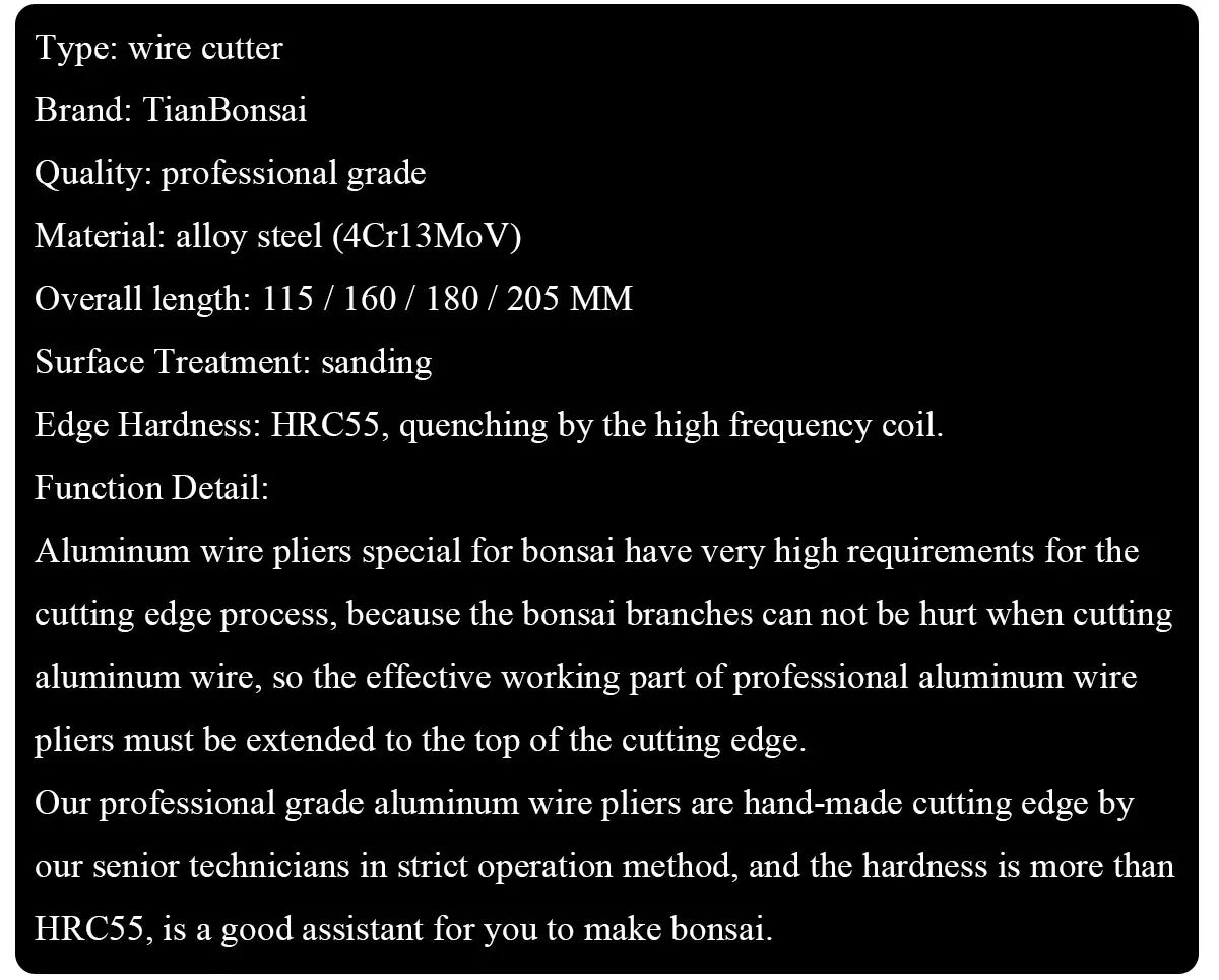 Professional grade bonsai tools wire cutter integrally forged with 4Cr13MoV