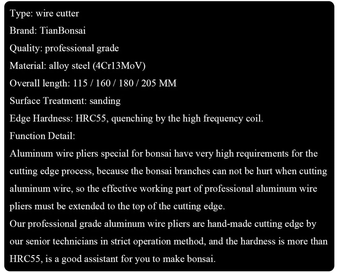 Professional grade bonsai tools wire cutter integrally forged with 4Cr13MoV