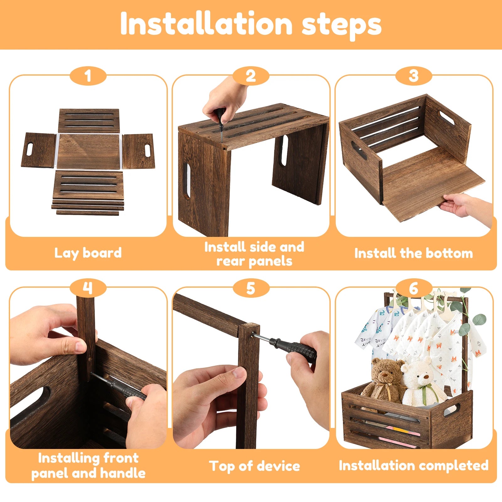 Wood Storage Crate Baby Toys Clothing Organizer Box