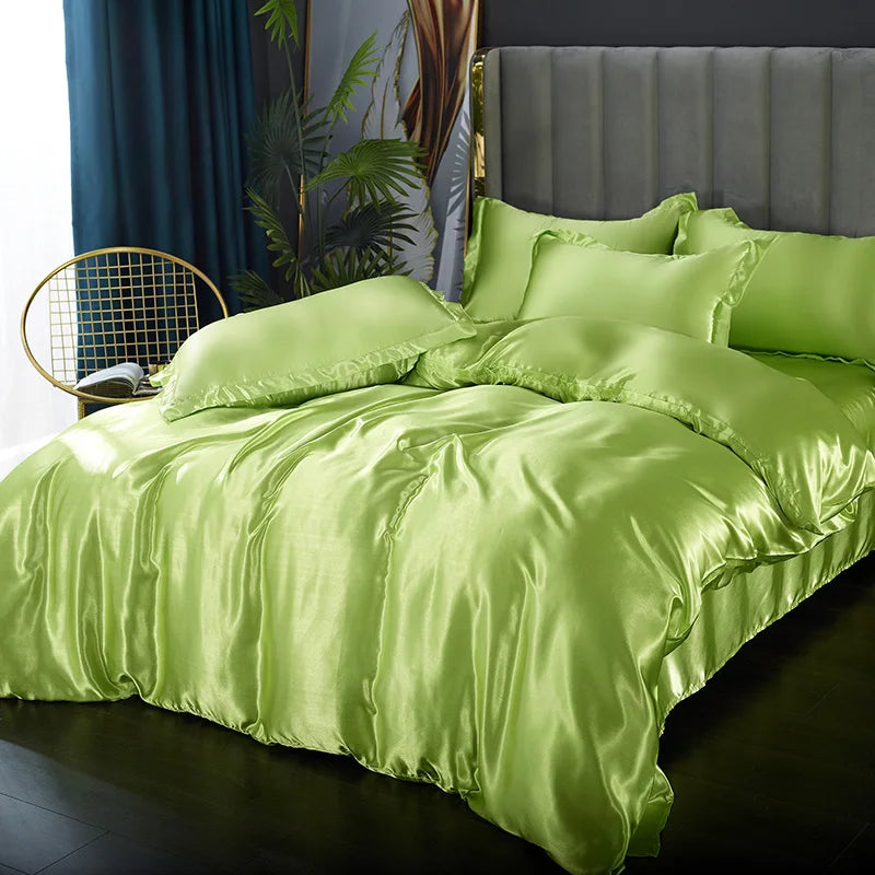 Silk Bedding Set with Duvet Cover Bed Sheet Pillowcase Luxury