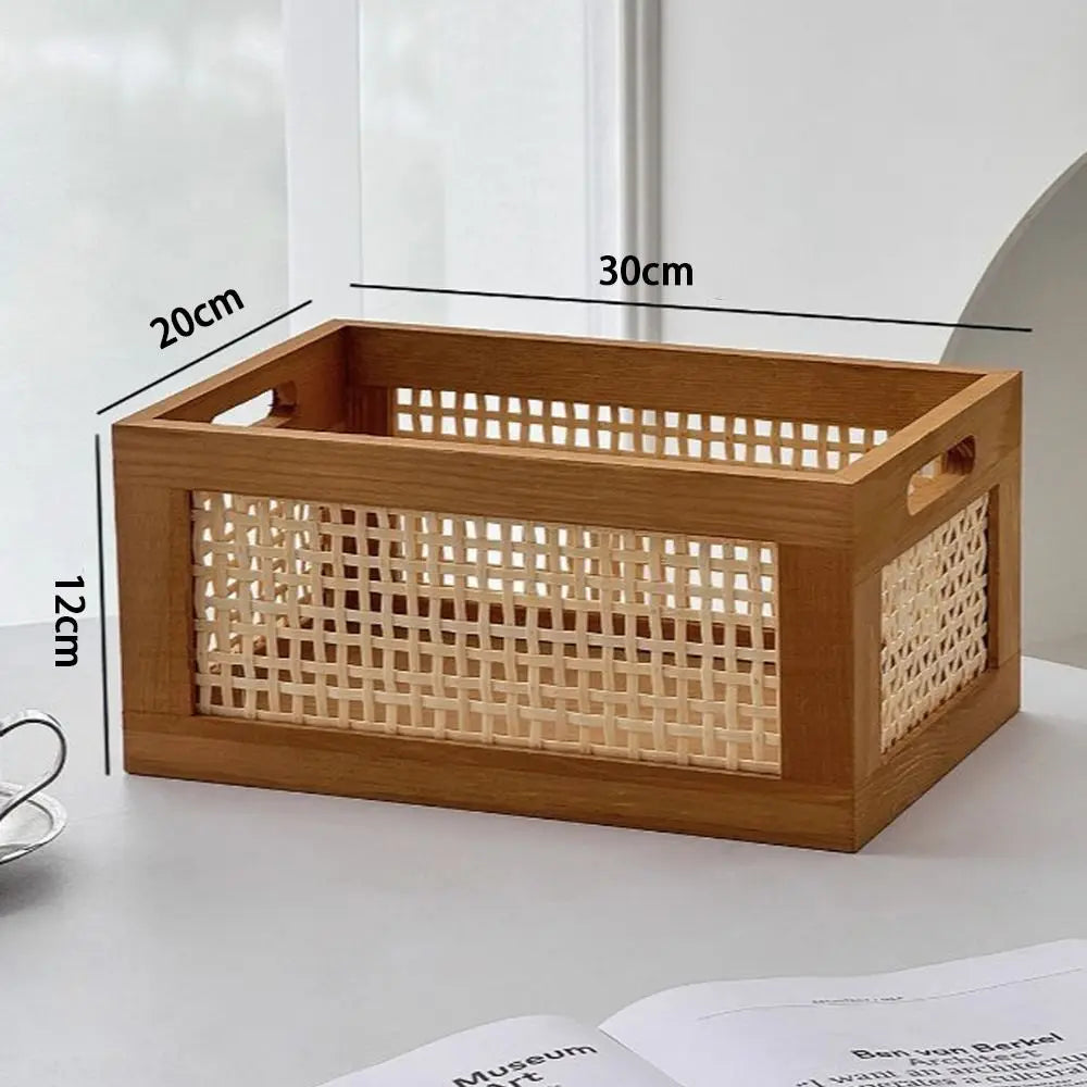 Durable Retro Storage Box Rattan Solid Wood Storage Basket