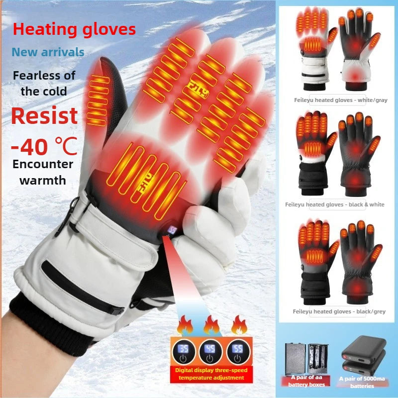 2025 Smart Heated Ski Gloves USB Recharge 3-Heat Carbon Fiber Waterproof