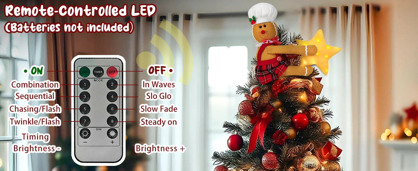 OurWarm Gingerbread Christmas Tree Topper Star Lighted