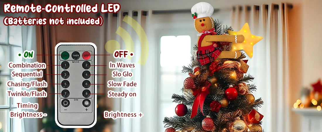 OurWarm Gingerbread Christmas Tree Topper Star Lighted