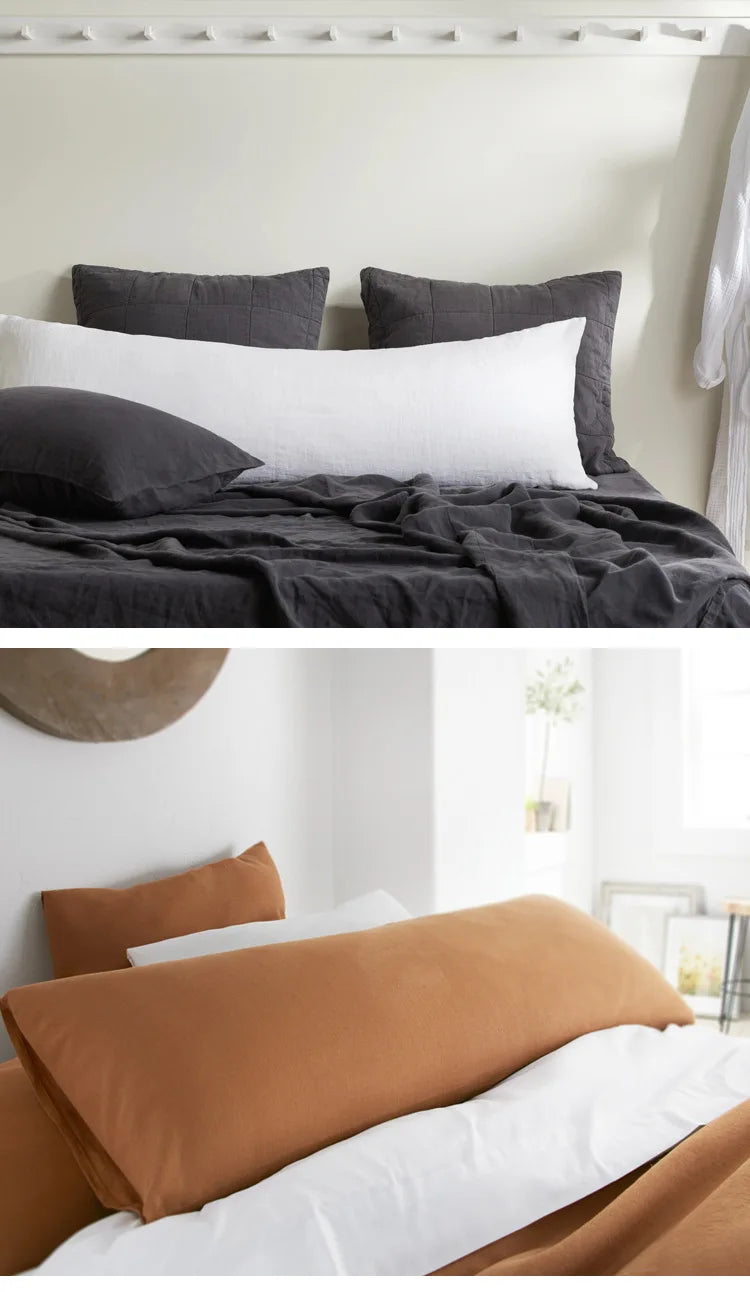 Double Long Pillowcase 100% Pure Linen Pillow Case Euro Sham for Bed