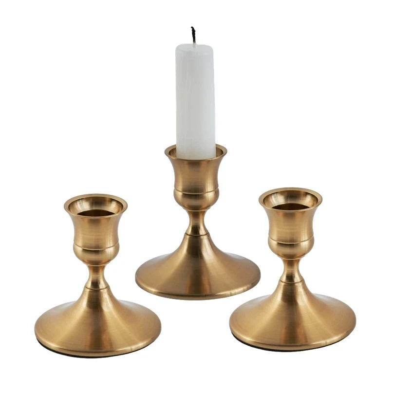 3pc Candlestick Holders Kit Brass Gold Candlestick Set