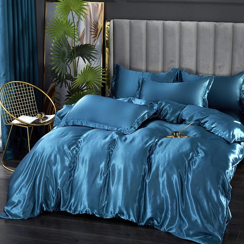 Silk Bedding Set with Duvet Cover Bed Sheet Pillowcase Luxury