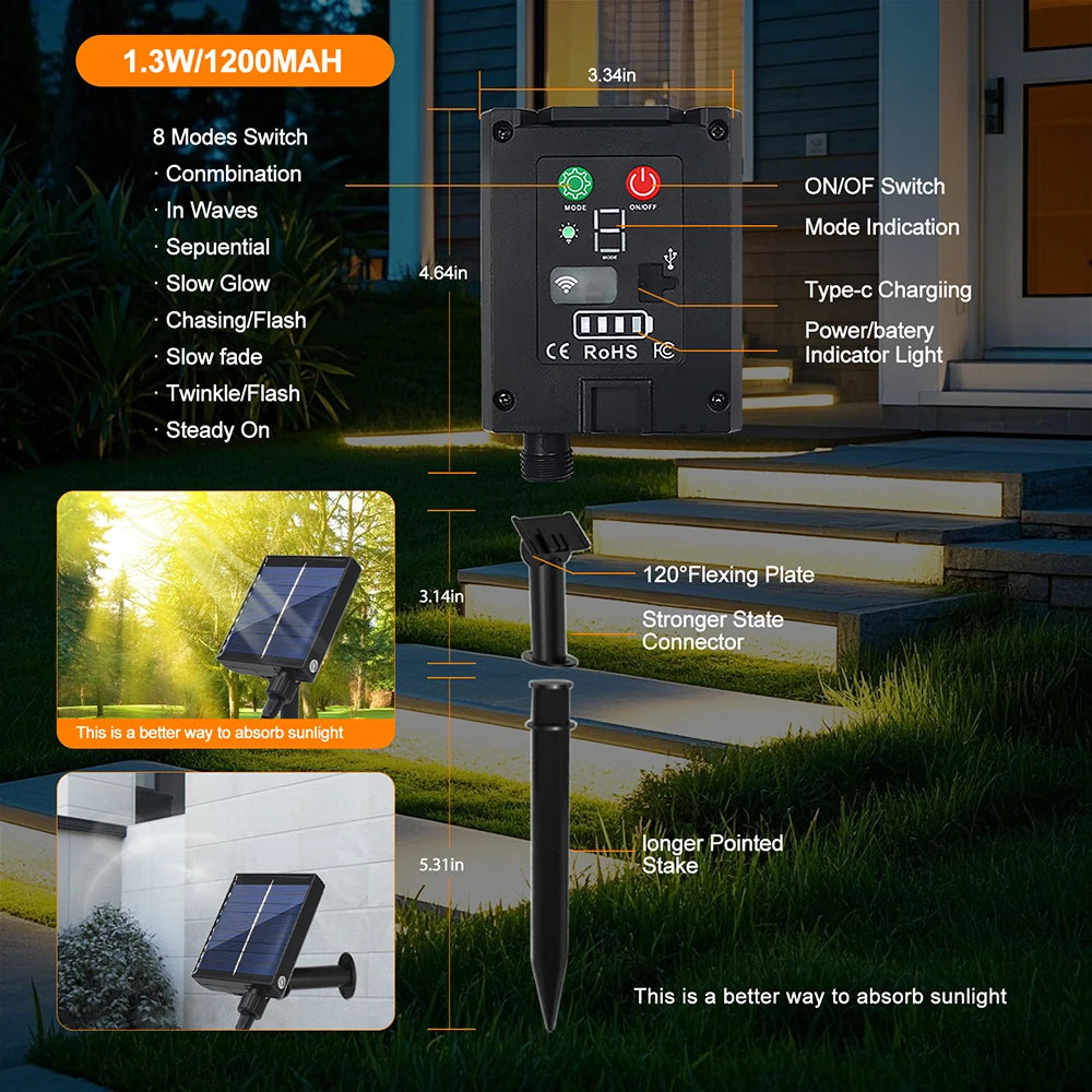 24V LED Neon Light Strip Solar Waterproof 8 Modes 320LEDs/m