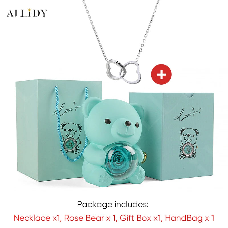 2025 Hot Eternal Rose Teddy Bear Gift Box with Custom Necklace Jewelry Set