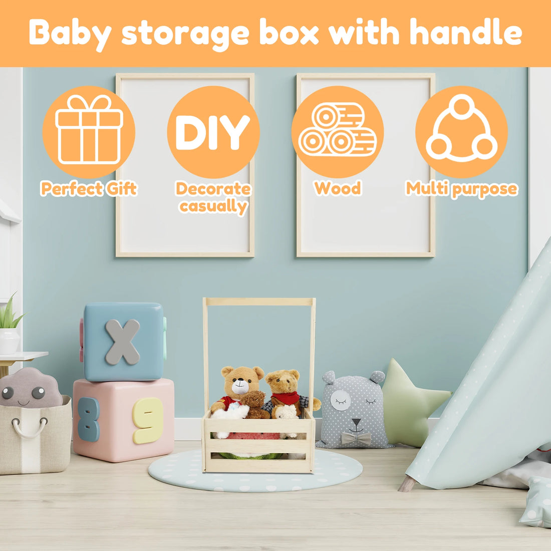 Wood Storage Crate Baby Toys Clothing Organizer Box