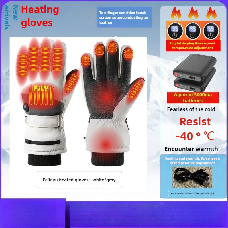 2025 Smart Heated Ski Gloves USB Recharge 3-Heat Carbon Fiber Waterproof