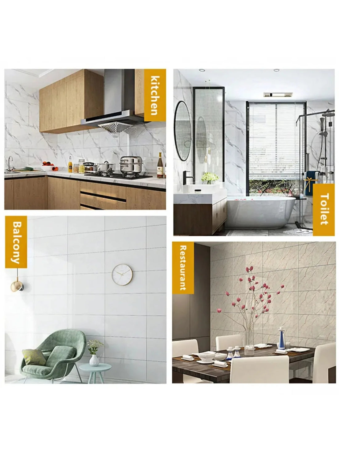 10Pcs Self-adhesive Marble Tiles Sticker Waterproof 30cmx60cm Tiles