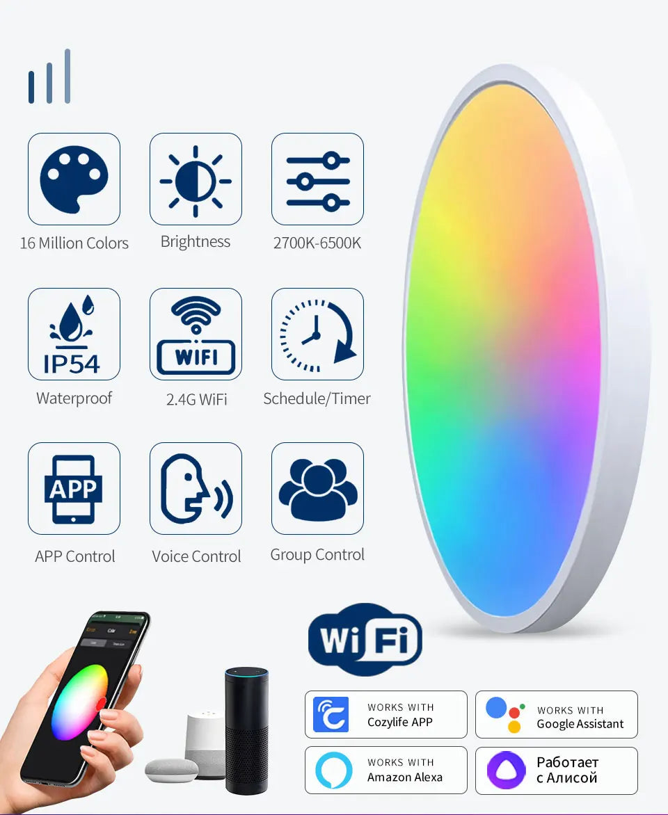 Smart WiFi LED Ceiling Light 24W Cozylife APP Control Voice Control