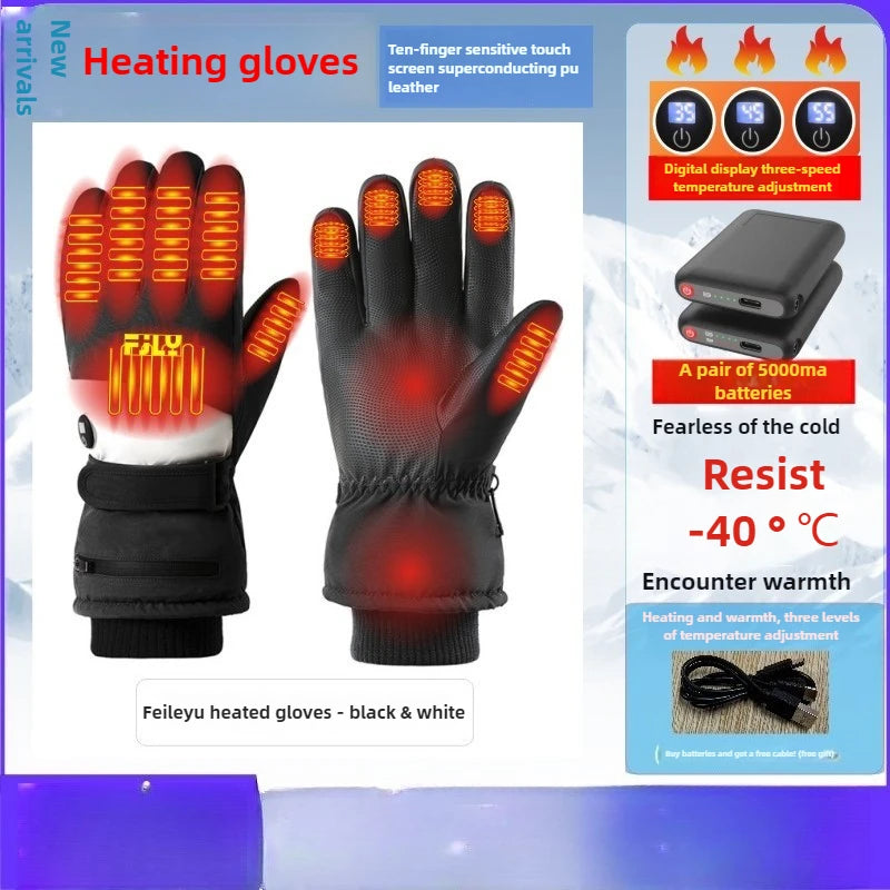 2025 Smart Heated Ski Gloves USB Recharge 3-Heat Carbon Fiber Waterproof