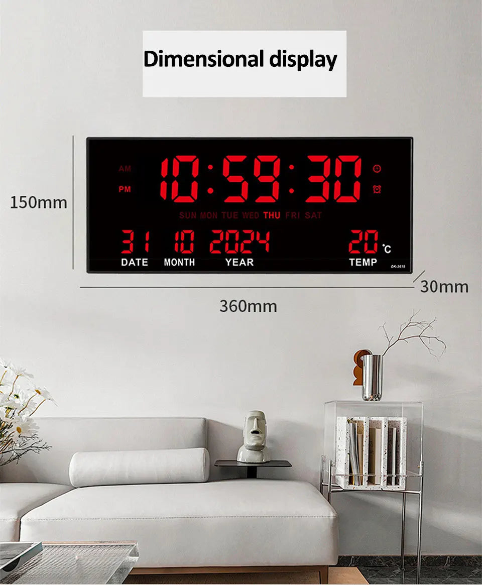 Digital Large Wall Clock Alarm Temperature Date Calendar Display