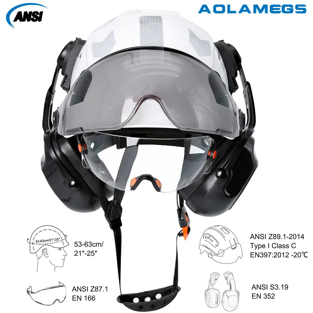 CE Construction Safety Helmet With Visor Built In Goggles
