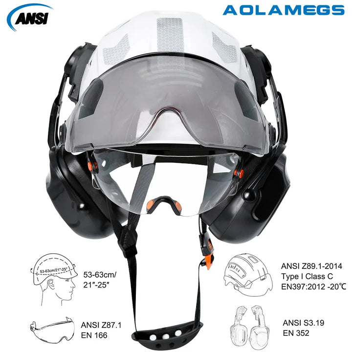 CE Construction Safety Helmet With Visor Built In Goggles