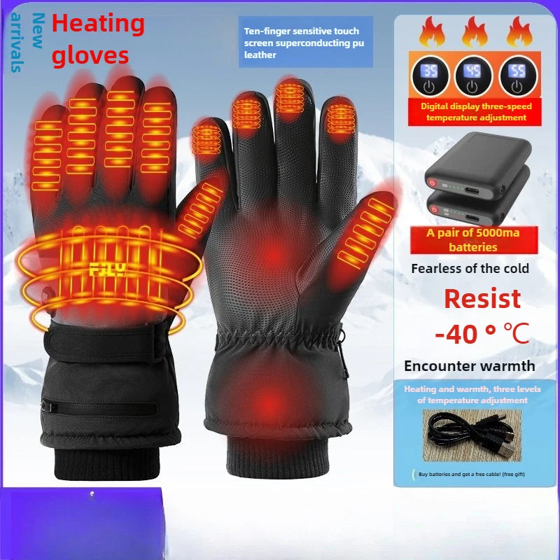 2025 Smart Heated Ski Gloves USB Recharge 3-Heat Carbon Fiber Waterproof