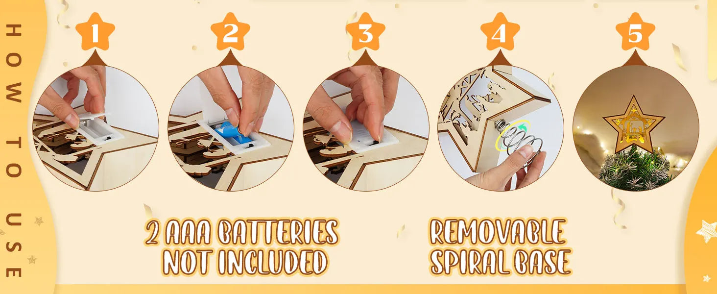 OurWarm Christmas Tree Topper Star Lighted, with Lights