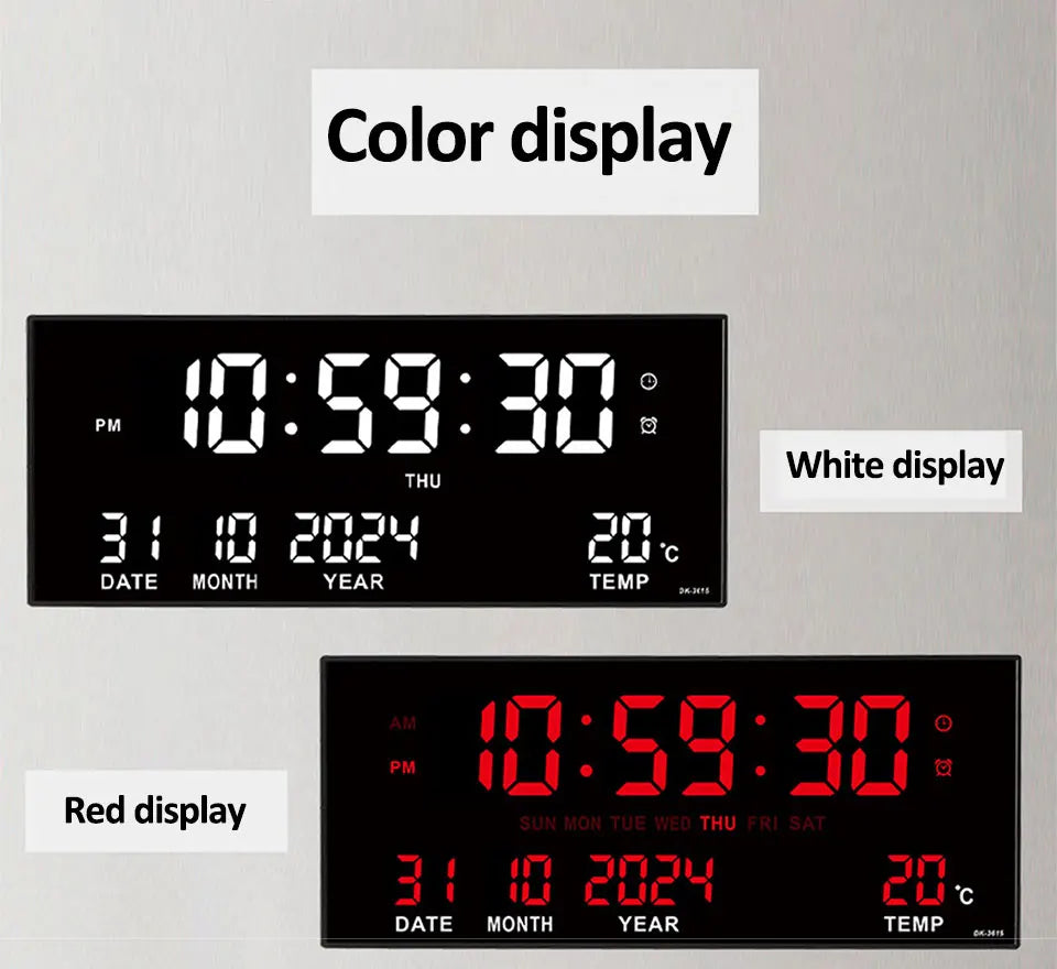 Digital Large Wall Clock Alarm Temperature Date Calendar Display