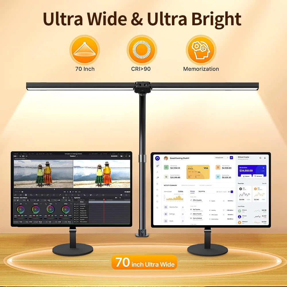 280LED 24W Double-Head Desktop Clip Lamp Ultra Bright Remote Control
