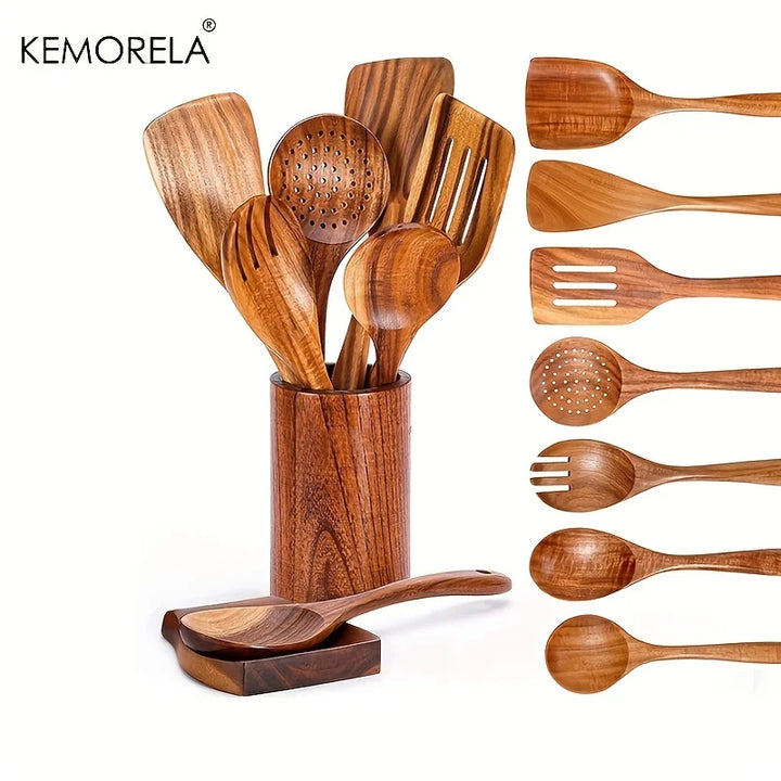 9PCS Wooden Spoons For Cooking, Wooden Utensils For Cooking