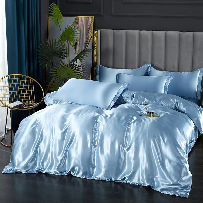 Silk Bedding Set with Duvet Cover Bed Sheet Pillowcase Luxury