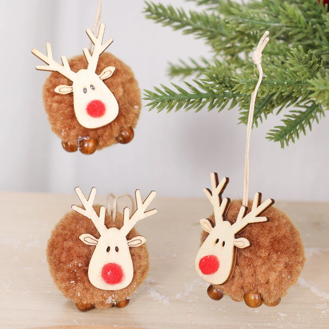20/1Pcs Christmas Felt Wooden Elk Hanging Ornaments Cute Reindeer Xmas