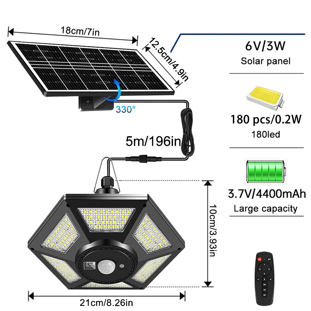 Solar Pendant Lights Outdoor Solar Shed Light Motion Sensor 288 LEDs