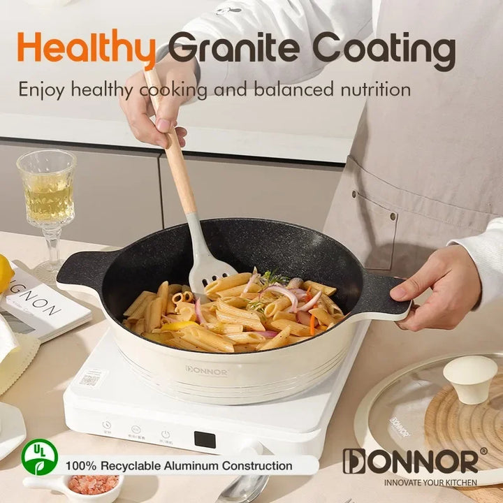 DONNOR 15pcs/set Non Stick Pan Aluminum+Ceramic Cookware
