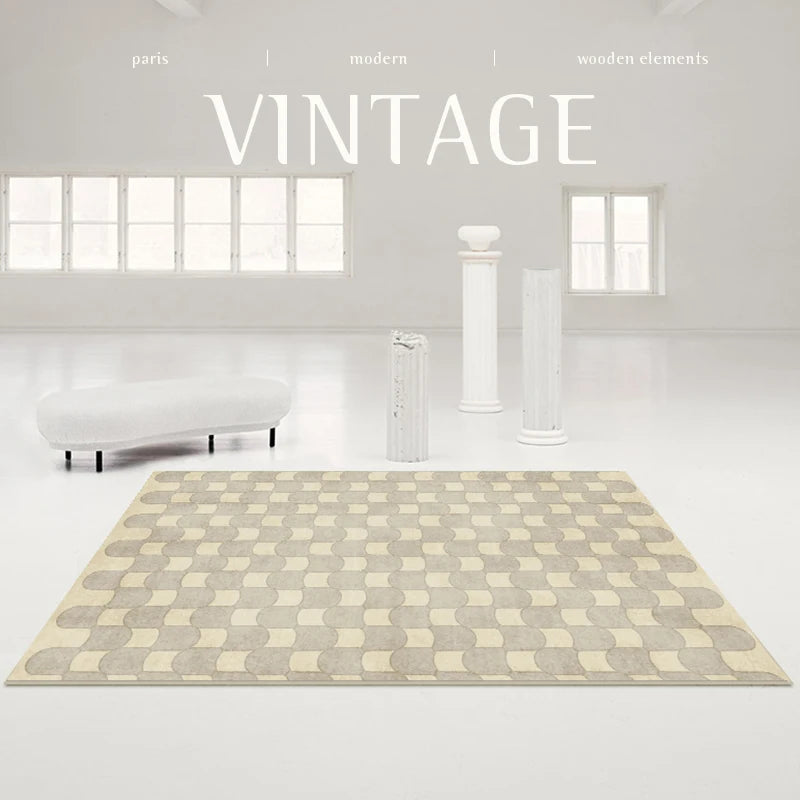 French Retro Rugs for Bedroom Checkerboard Living Room Decoration