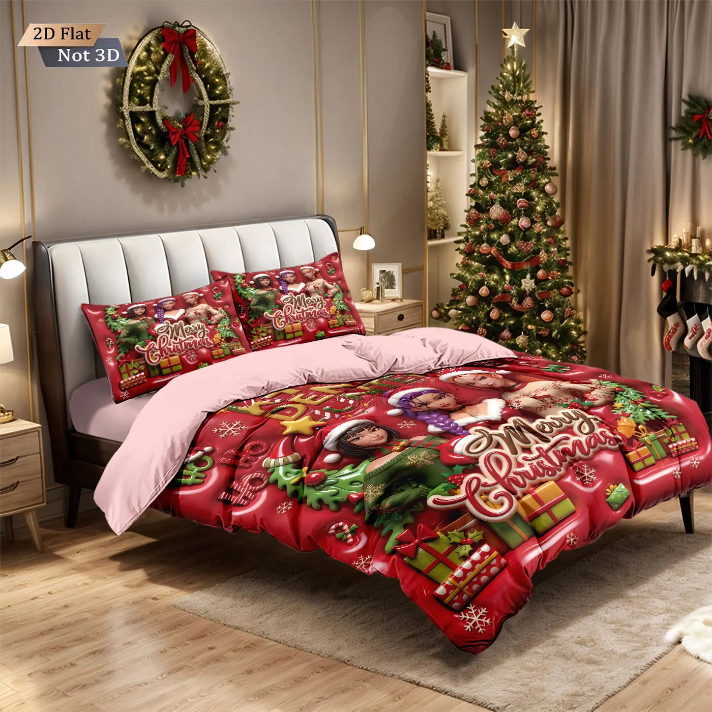 3pcs Christmas imitation relief K-Pop Demon Hunters printed coreless down comforter set