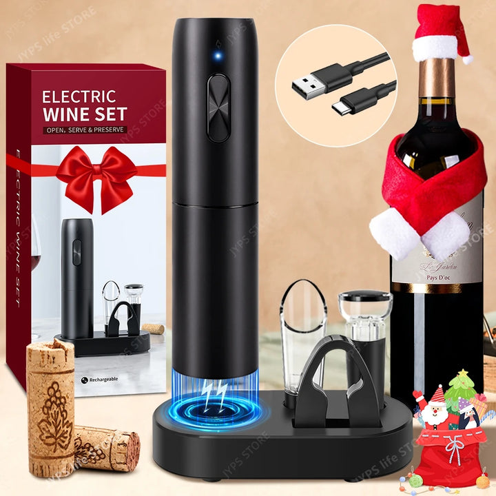5 in1 Electric Wine Opener Set with Charging Base Automatic