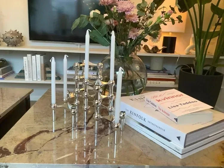 Metal Molecular Structure Candle Holder Nordic Silver Candlestick